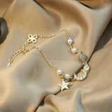 Crystal Star Moon Charm 925 Sterling Silver Bracelet For Women