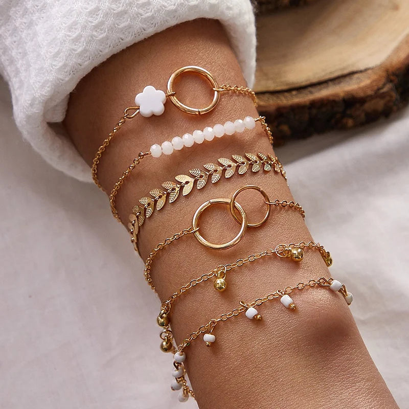 Crystal Star Pentagram Pearl Bracelet Girl Vintage Charm Double Layer Chain