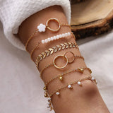 Crystal Star Pentagram Pearl Bracelet Girl Vintage Charm Double Layer Chain
