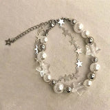 Crystal Star Pentagram Pearl Bracelet Vintage Double Layer Chain