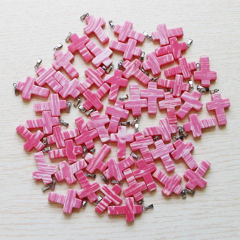 50pcs 18mm Cross Shape Crystal Stone Pendants Women Gift Necklace Charm