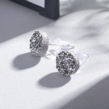 925 Silver Crystal Stud Earrings Druzy Quartz Agate Unique Gift