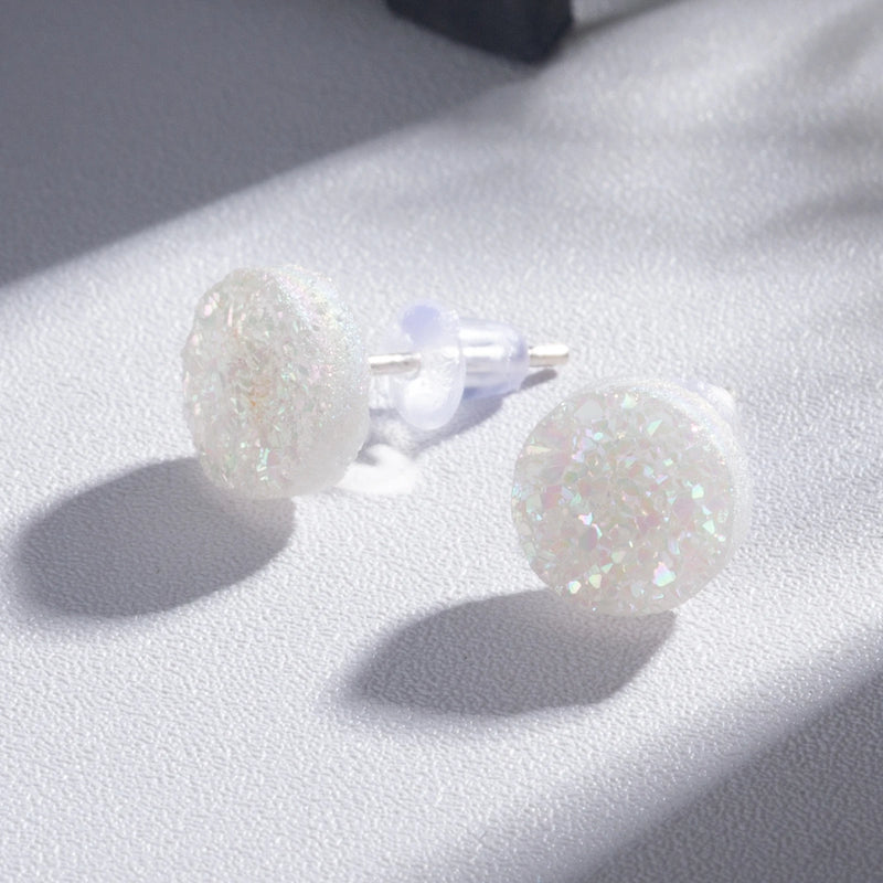 925 Silver Crystal Stud Earrings Druzy Quartz Agate Unique Gift