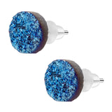 925 Silver Crystal Stud Earrings Druzy Quartz Agate Unique Gift