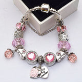 Crystal Sweet Mother Beads Charm Bracelet Silver Chain Bangle
