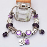 Crystal Sweet Mother Beads Charm Bracelet Silver Chain Bangle