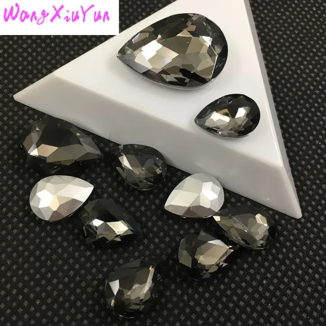 Colorful Glass Teardrop Rhinestone Jewelry Beads 7x10,10x14~30x40mm
