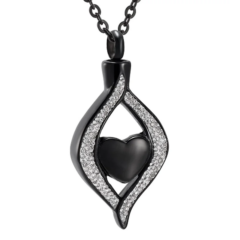 Teardrop Heart Urn Pendant Necklace Stainless Steel Cremation Jewelry