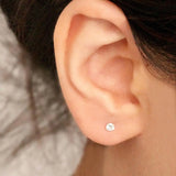 Crystal Tiny Screw Ball Stud Earrings 925 Sterling Silver Mini Small Earrings