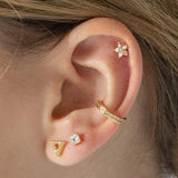 Crystal Tiny Screw Ball Stud Earrings 925 Sterling Silver Mini Small Earrings