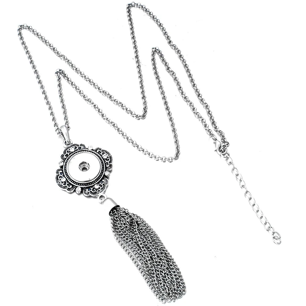 Vintage Metal Tassel Necklace DIY Button Jewelry 18mm Snap Pendants
