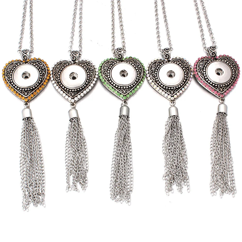 Vintage Metal Tassel Necklace DIY Button Jewelry 18mm Snap Pendants