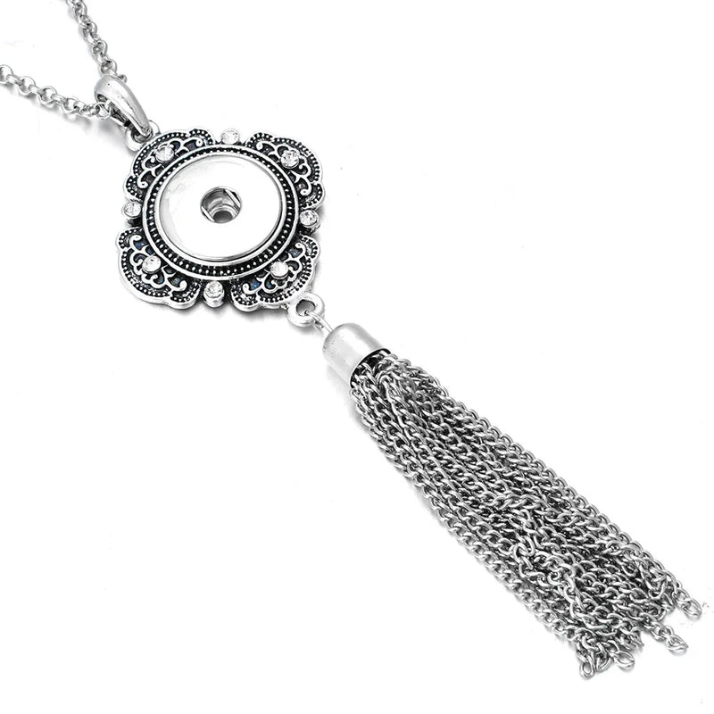 Vintage Metal Tassel Necklace DIY Button Jewelry 18mm Snap Pendants