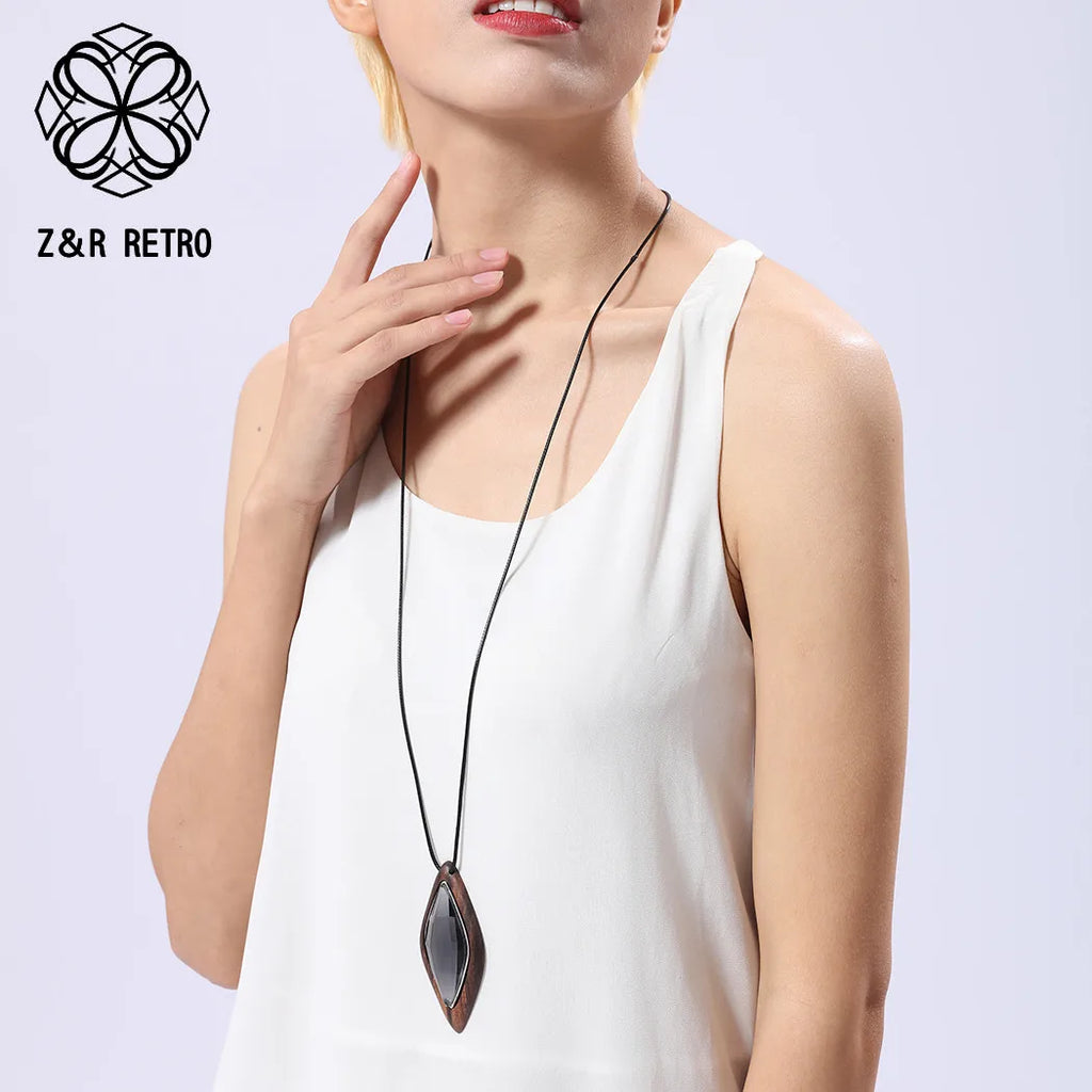 Crystal Vintage Women Pendant Necklace Sandalwood Sweater Accessories