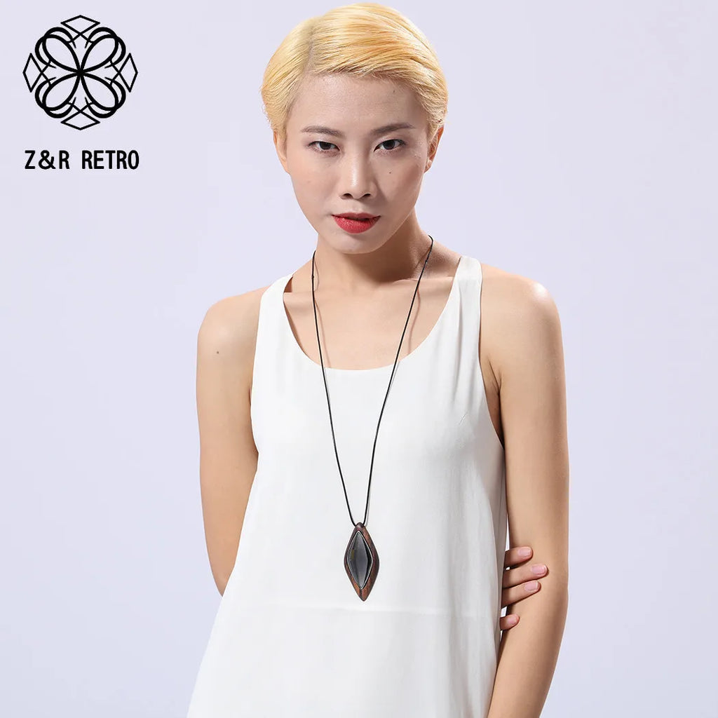 Crystal Vintage Women Pendant Necklace Sandalwood Sweater Accessories