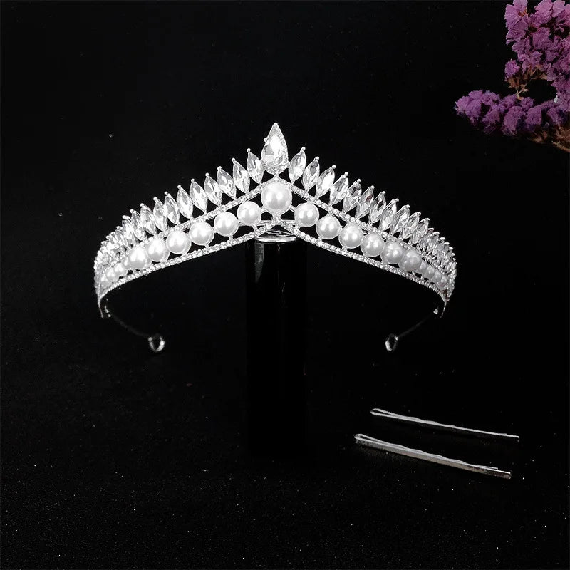 Crystal Wedding Bridal Hair Accessories Silver Queen Diadems Pearls Tiara