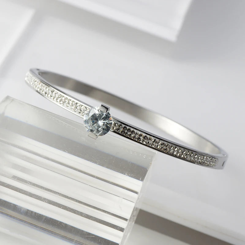 Crystal CZ Stainless Steel Bangle Bracelet Wedding Party Jewel