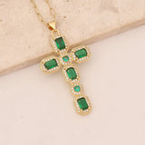 Zircon Cross Pendant Necklace Stainless Steel Short Necklaces