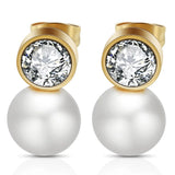 Crystal Zircon Earring Gold-Color Pearl Wedding Earrings