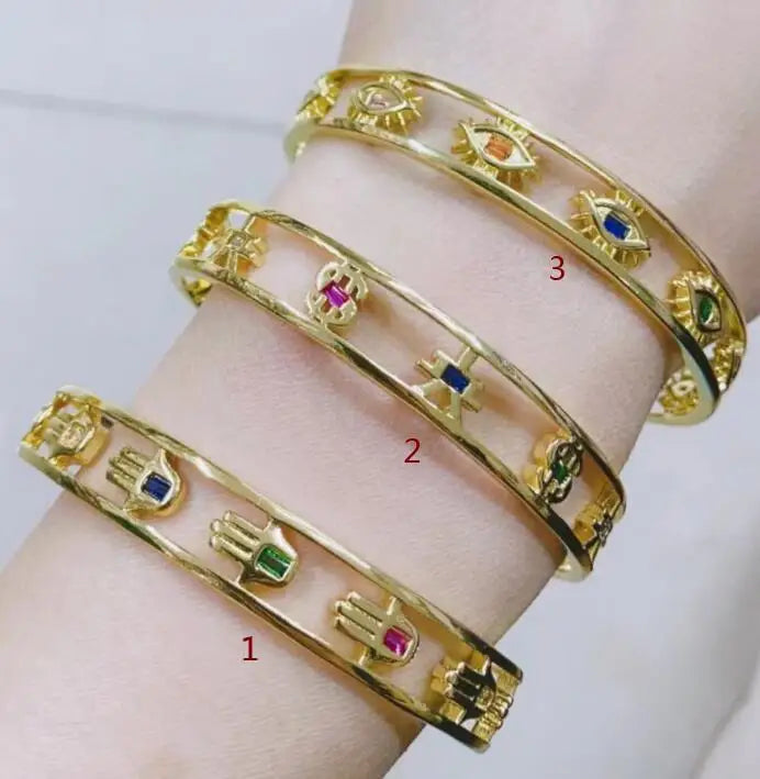 Crystal Zircon Enamel Adjustable Open Cuff Bangle for Women
