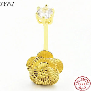 CZ Flower Belly Ring Navel Piercing 925 Silver Women Sexy Jewelry