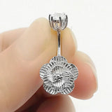 CZ Flower Belly Ring Navel Piercing 925 Silver Women Sexy Jewelry