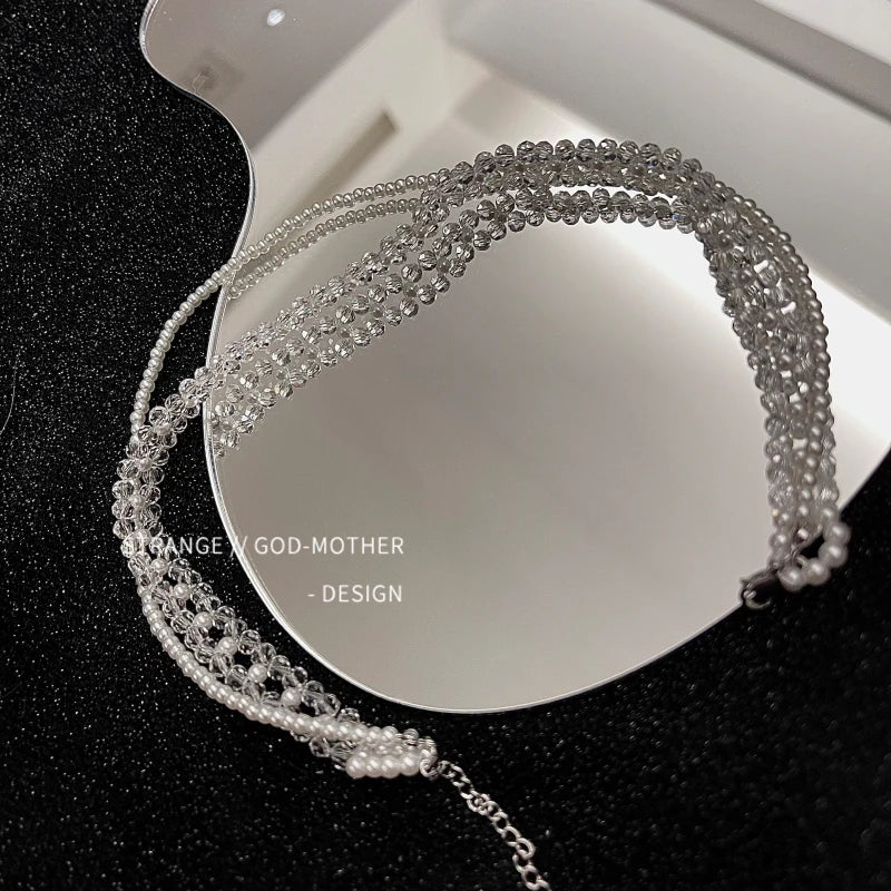 Vintage French Pearl Necklace with Crystal Accent