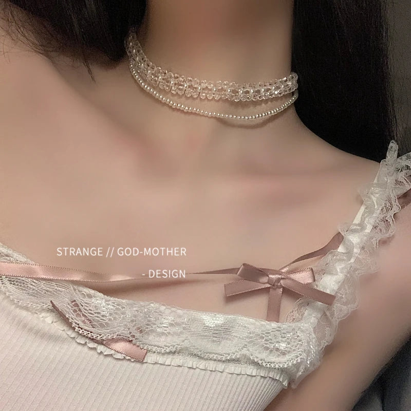 Vintage French Pearl Necklace with Crystal Accent