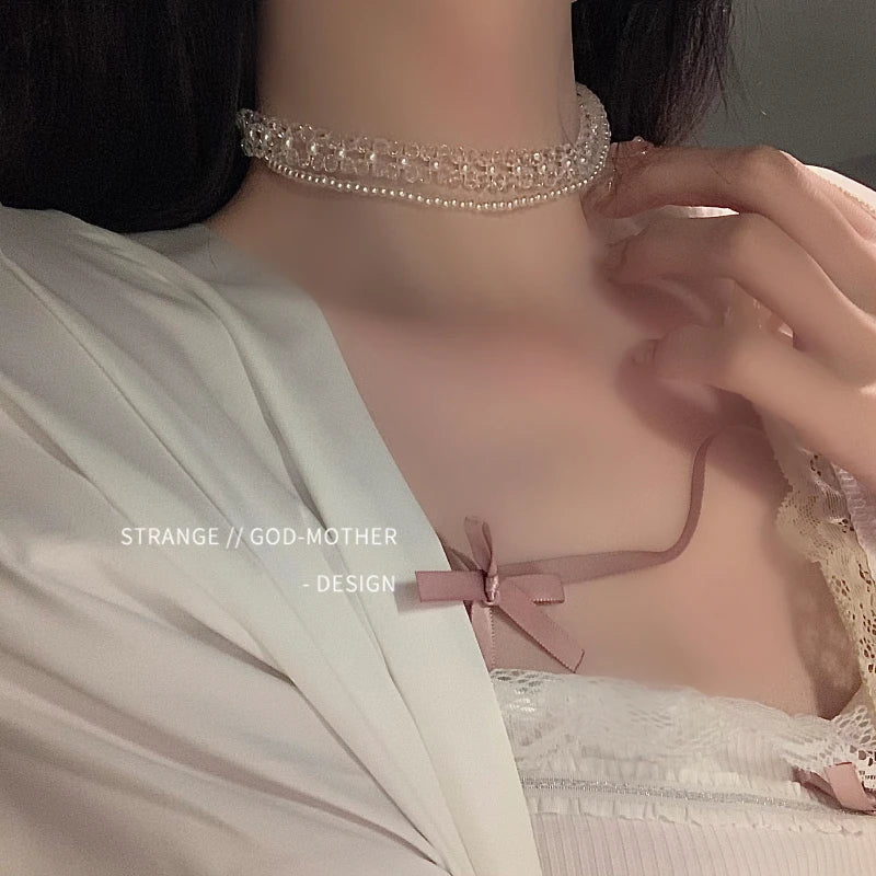 Vintage French Pearl Necklace with Crystal Accent
