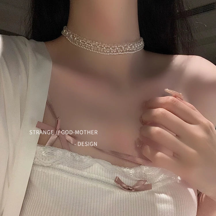 Vintage French Pearl Necklace with Crystal Accent