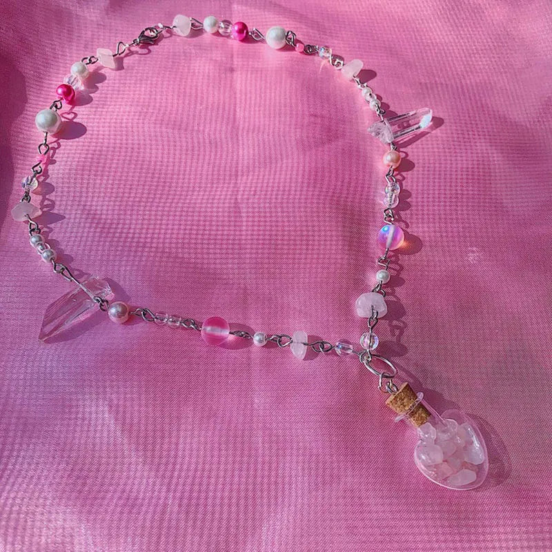 Love Potion Rose Necklace Crystal Drop Fairy Witch Core