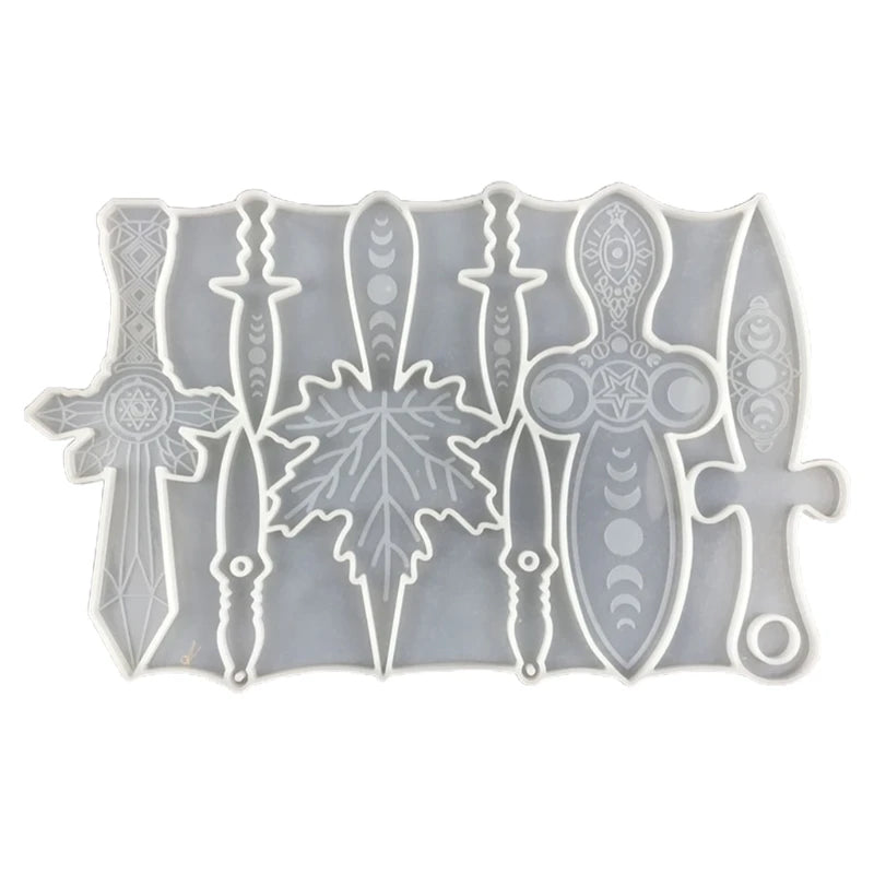 Crystal Sun Moon Sword Pendant Resin Mold for Jewelry Crafts