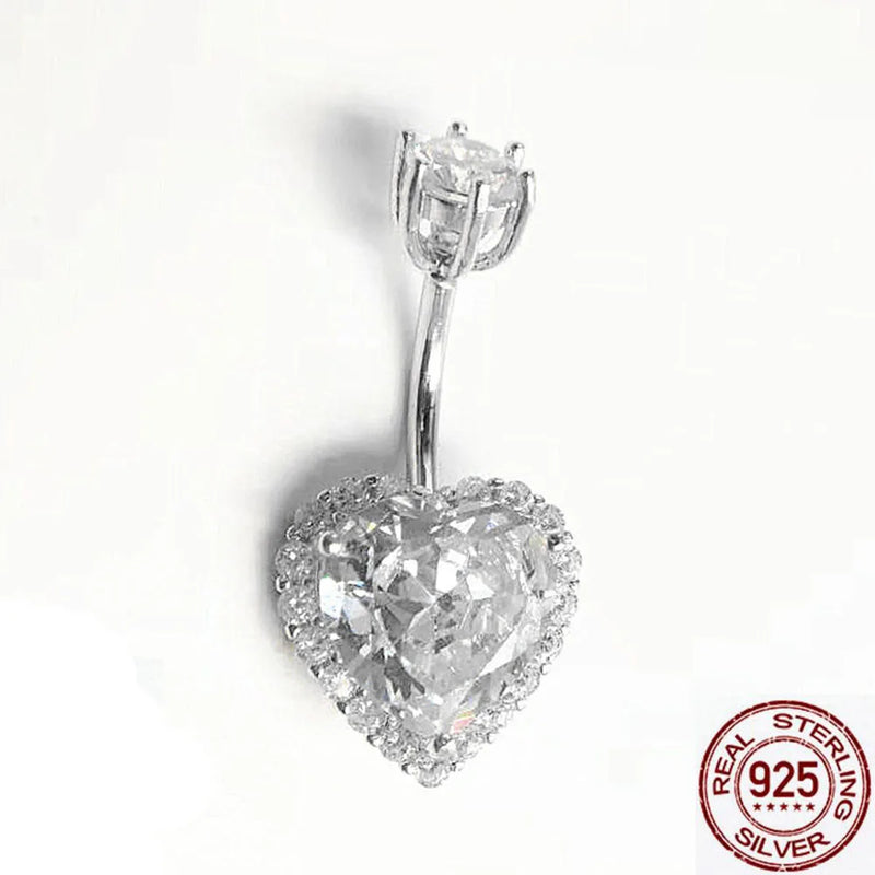 Crystal Heart 925 Silver Belly Piercing Navel Jewelry for Women