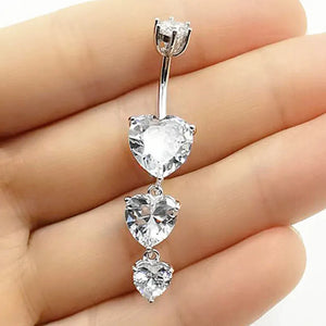 Crystal Heart Belly Button Ring 925 Silver Navel Piercing Jewelry