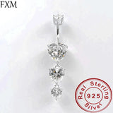 Crystal Heart Belly Button Ring 925 Silver Navel Piercing Jewelry