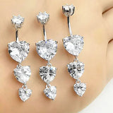 Crystal Heart Belly Button Ring 925 Silver Navel Piercing Jewelry