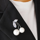 Crystal Pearl Cherry Brooch and Silk Scarf Buckle