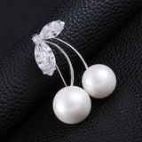 Crystal Pearl Cherry Brooch and Silk Scarf Buckle