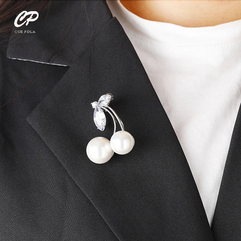 Crystal Pearl Cherry Brooch and Silk Scarf Buckle