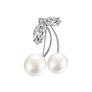 Crystal Pearl Cherry Brooch and Silk Scarf Buckle