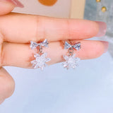 Crystal Ice Flower Bow Earrings, Sweet Zircon South Korea Earrings