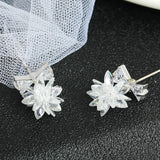 Crystal Ice Flower Bow Earrings, Sweet Zircon South Korea Earrings