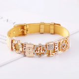 Crystal Love Beads Charm Bracelet Stainless Steel Bangle