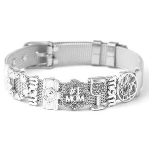 Crystal Love Beads Charm Bracelet Stainless Steel Bangle