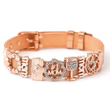 Crystal Love Beads Charm Bracelet Stainless Steel Bangle