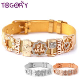 Crystal Love Beads Charm Bracelet Stainless Steel Bangle