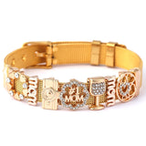 Crystal Love Beads Charm Bracelet Stainless Steel Bangle