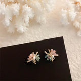 Crystal Shell Flower Stud Earrings Zircon Pearl Earrings