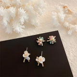 Crystal Shell Flower Stud Earrings Zircon Pearl Earrings