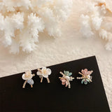 Crystal Shell Flower Stud Earrings Zircon Pearl Earrings